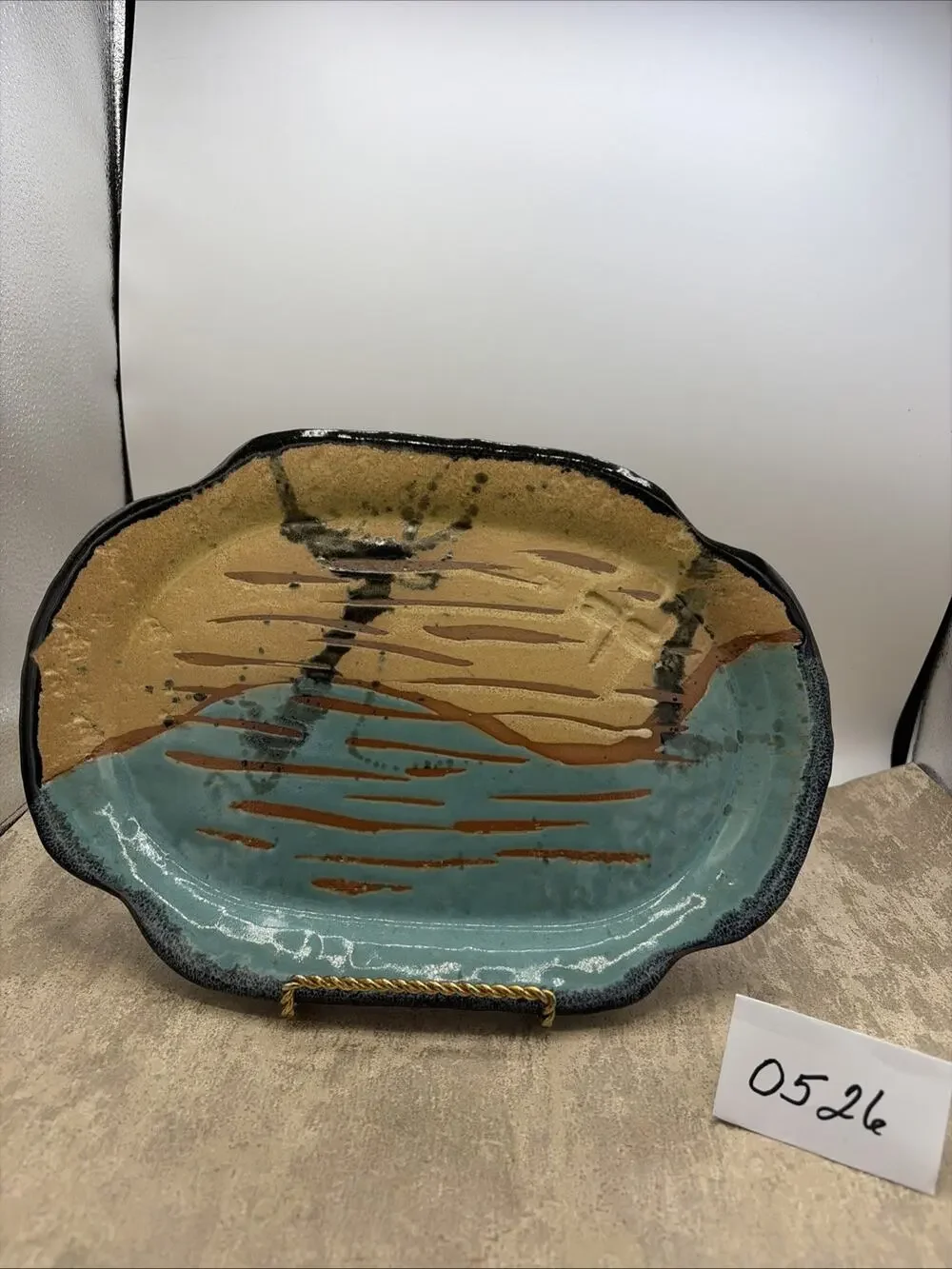 Vtg Handmade Stoneware Pottery Platter By Carl Spoto & Providence Pottery Signed